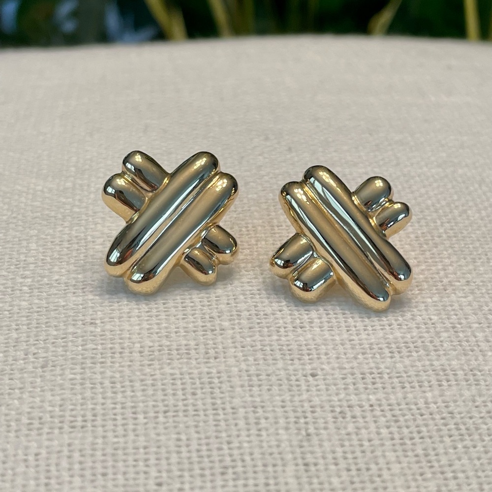 14 Karat Solid Gold "X" Post Earrings - image 4